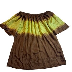 Vintage Cache 100% Silk Tunic Top Women's Size M Brown Green Studded Hem‎ Y2K